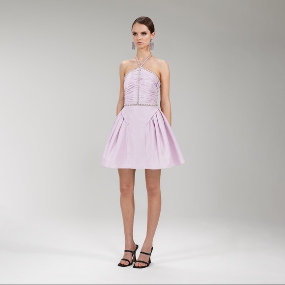 Self Portrait Lilac Taffeta Diamanté Trim Dress - Picture 3 of 6